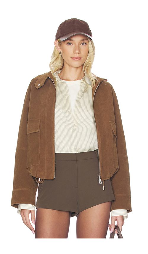 Apparis Kate Sans Suede Bomber Jacket in Brown. S. Also in