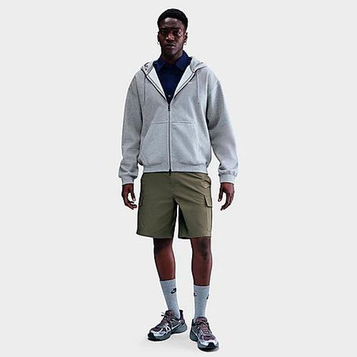 Men's Solo Swoosh Fleece Full-Zip Hoodie in Dark Grey Heather/Light Smoke Grey/White
