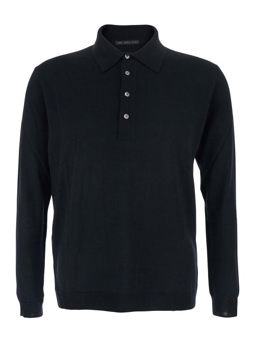 Wool Polo-Collar Sweater — Black