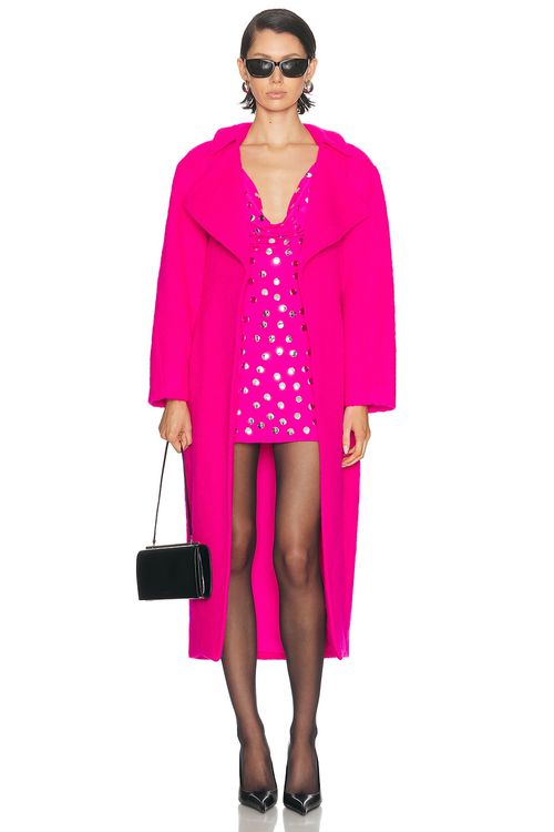 Lapointe Fuzzy Coating Belted Coat in Vivid Pink - Fuchsia. XS also in
