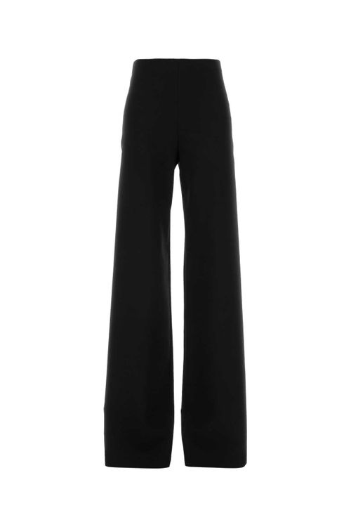 Stretch Wool Blend Wide-Leg Trousers — Black