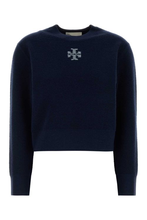 Logo-Embroidered Wool Blend Sweater — Navy