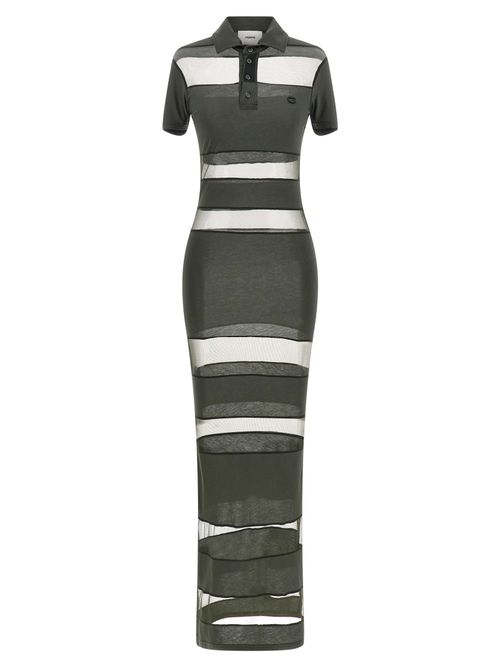 Striped Sheer Polo Dress — Green