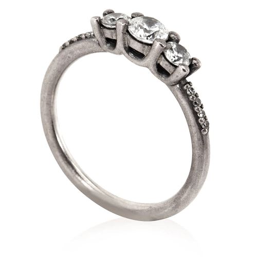 Ladies Clear Three-Stone Ring In Sterling Silver