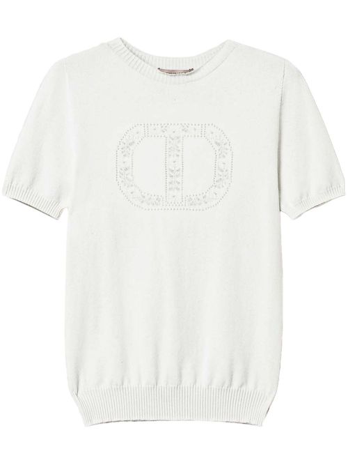Oval T logo knitted top - White