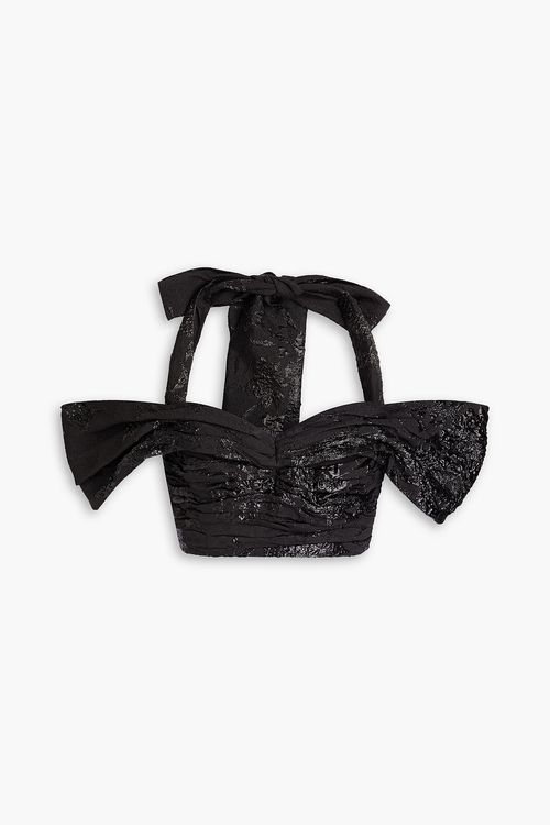 Cropped metallic jacquard halterneck top - Black - FR 36