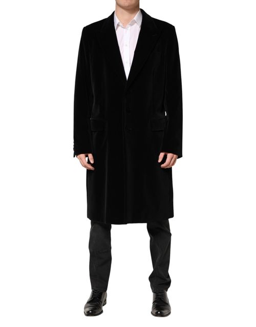 Cotton Velvet Long Coat — Black