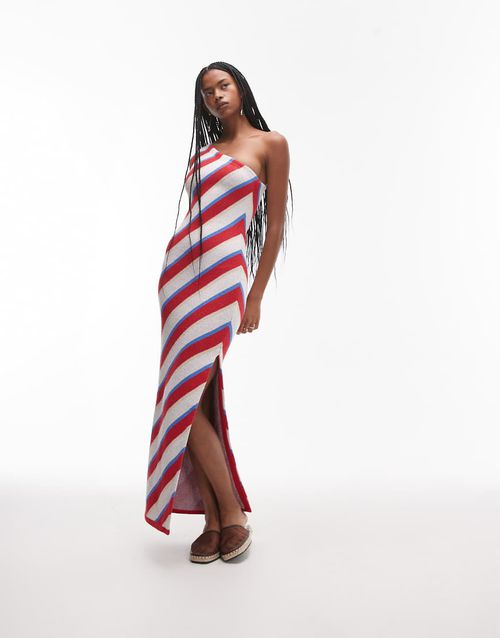 Topshop | Topshop knitted stripe one shoulder maxi dress in multi | Realry