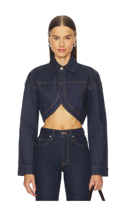 GRLFRND Ella Cropped Jacket in Denim-Dark. L. Also in S, XXS, XS