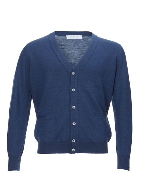 Gran Sasso Elegant Blue Wool Cardigan with Men's Pocket