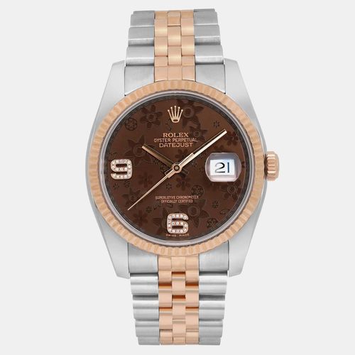 Rolex Brown Oyster Perpetual 116231 18K Rose Gold Stainless Steel Automatic Women's Wristwatch