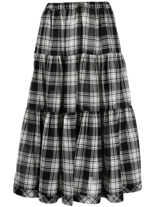 Check-print knitted midi skirt - Black