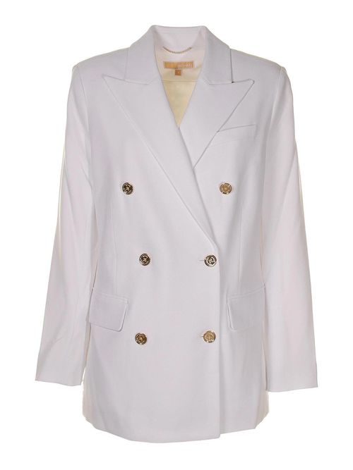 Double-breasted white crepe blazer
