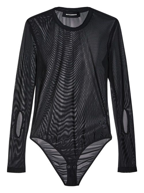 Semi-sheer long-sleeve bodysuit - Black