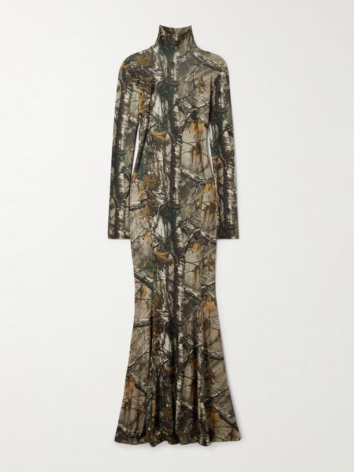 Camouflage-print Stretch-jersey Turtleneck Gown - Multi