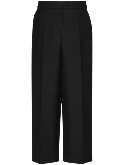 Cropped Wide-Leg Trousers — Black