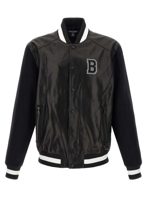 Bicolor Lamb Leather Bomber Jacket — Black