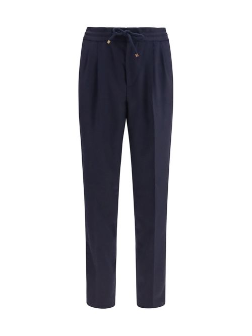 Virgin Wool Fleece Trousers — Navy