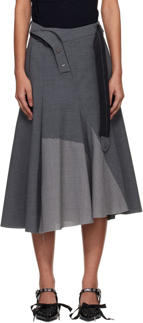 Gray Strapped Business Midi Skirt