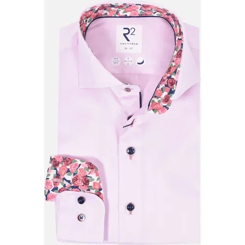 Men's R2 Cut Away Collar Long Sleeved Shirt Pink with Rose Tri
