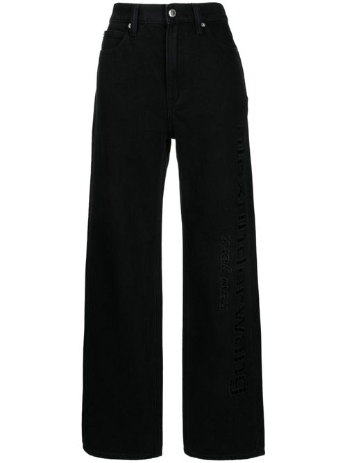 EZ embroidered straight-leg trousers - Black