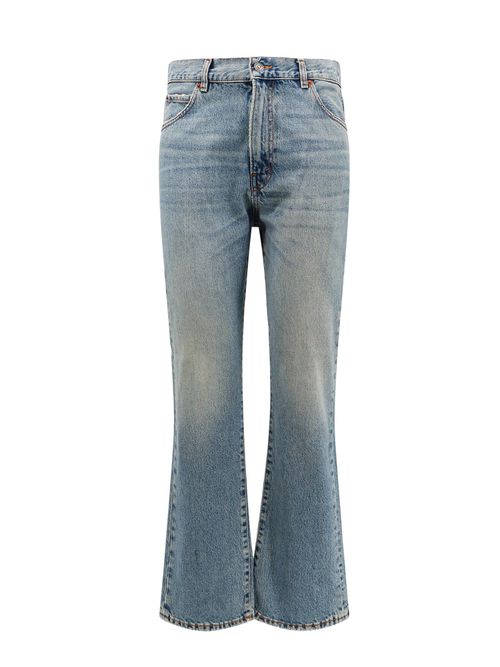 -Jeans in cotone con patch logo posteriore-Uomo