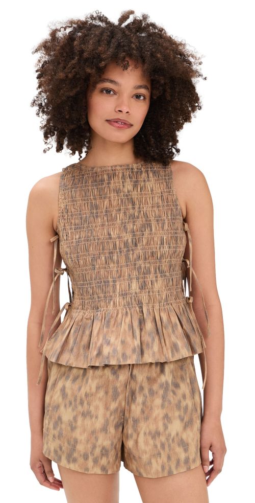 Cotton Smocked Tie String Top Burro