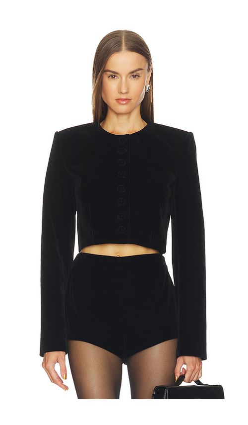 Camila Coelho Roxana Velvet Jacket in Black. L. Also in XXS, XS
