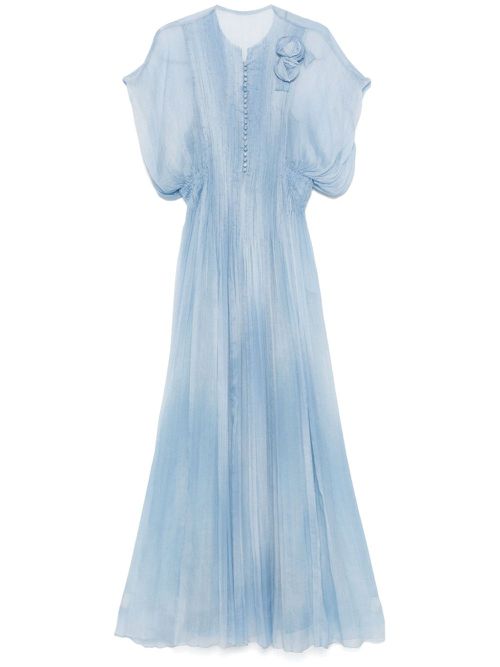Floral-appliqué maxi dress - Blue