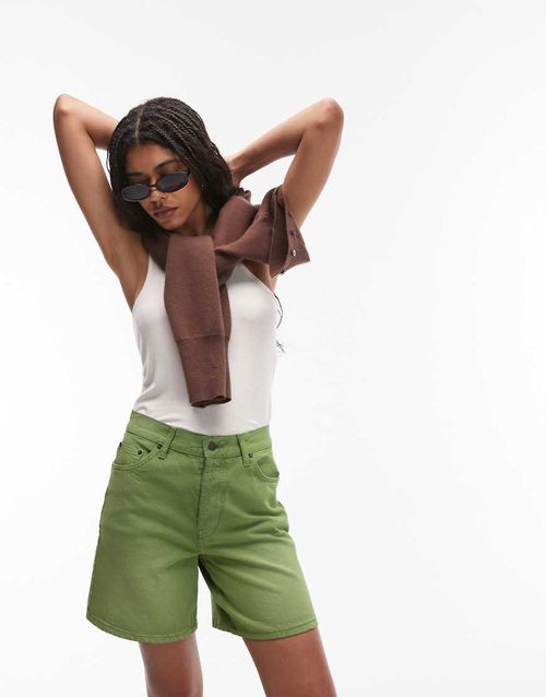 Topshop loose fit denim jort in lime green