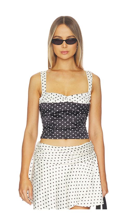 MAJORELLE Mari Top in Black & Cream Polka Dot. L also in XXS, XS, S
