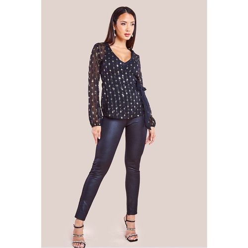 Goddiva Wrap Sequin Top With Cami - Blackgold