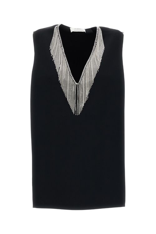 Black Embellished V Neck Top