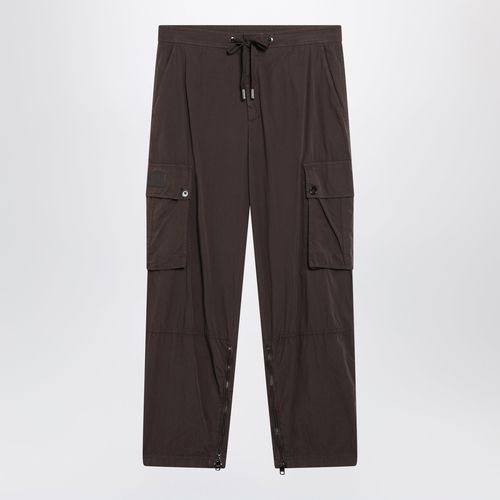 Wide-leg cargo trousers in cotton poplin, brown