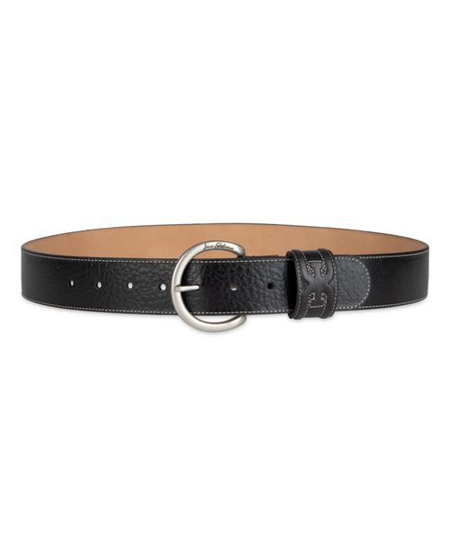Women's Glossy Pebble Grain Textured Leather Belt - Black