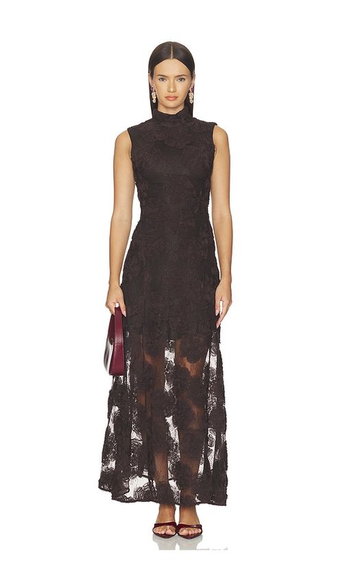 Rotate - maxi dress sheer floral appliqué design