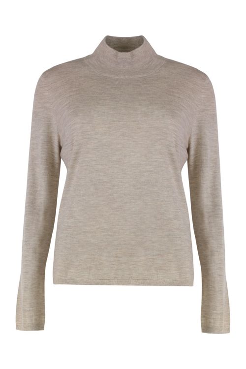 Beige High Neck Wool Sweater