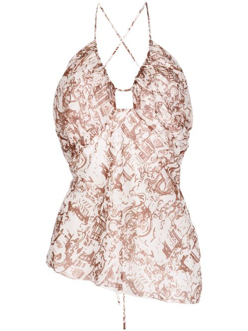 Mei Renaissance-print halterneck top - White