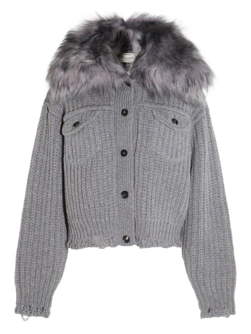 Fur-trimmed knitted jacket - Grey