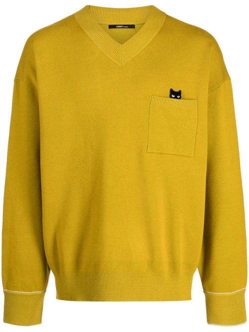 Trace Pocket Panther V-neck jumper - Green