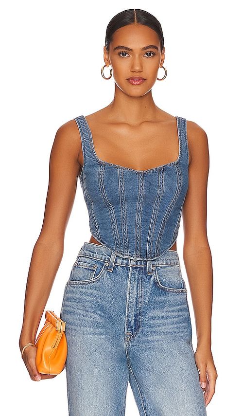 Bardot Denim Corset Bustier in Vintage. 2 also