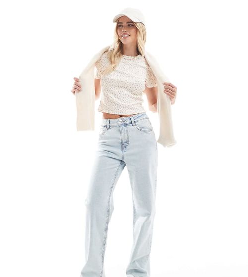 miss selfridge petite cigarette trousers Miss Selfridge Petite | Miss Selfridge Petite heart pocket straight leg  jeans in ice bleach wash-Blue