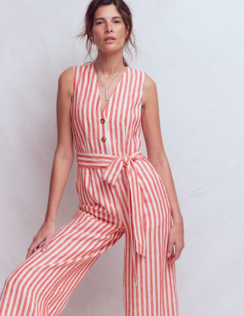 Women's Laura V-neck Linen Jumpsuit in Red | Size 2