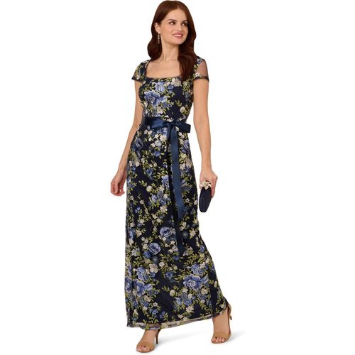 Adrianna Papell Womens Cascading Floral Column Gown - Blue