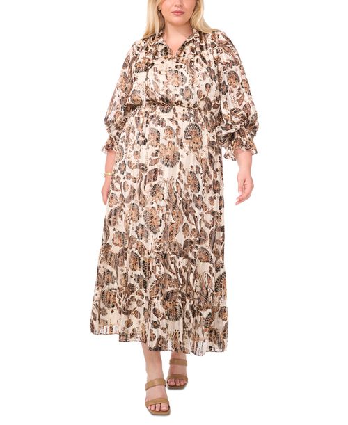 Plus Size Printed Pleated Maxi Dress, Created for Macy's - Cafe Sky