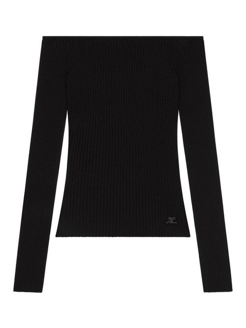 Black Bardot Neck Top With Logo