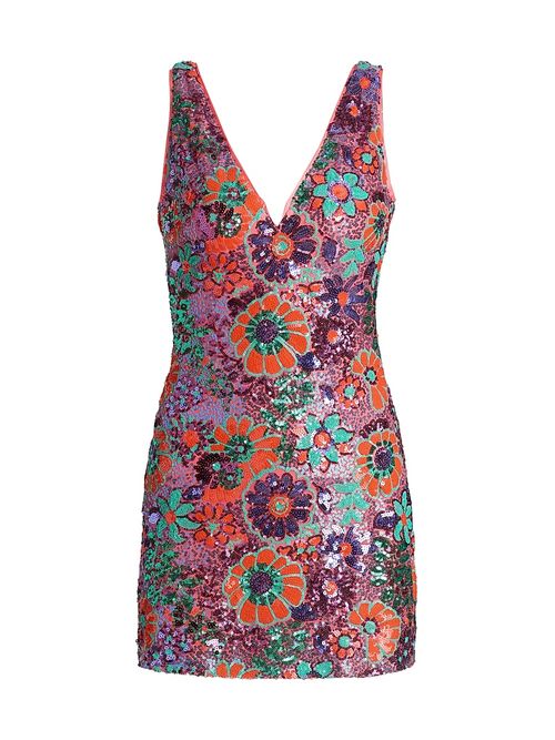 Women's Dahlia Floral-Sequined Minidress - Coral Sequin Combo