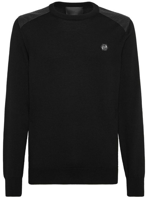 Philipp Plein elbow-patch merino wool jumper - Black