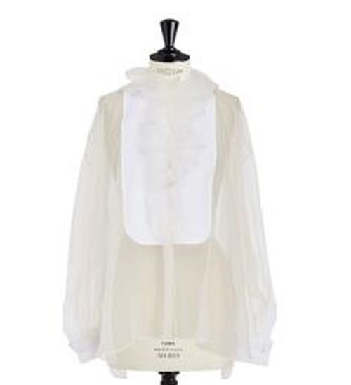Transparent Blouse with Plastron and Removable Ruched Collar
