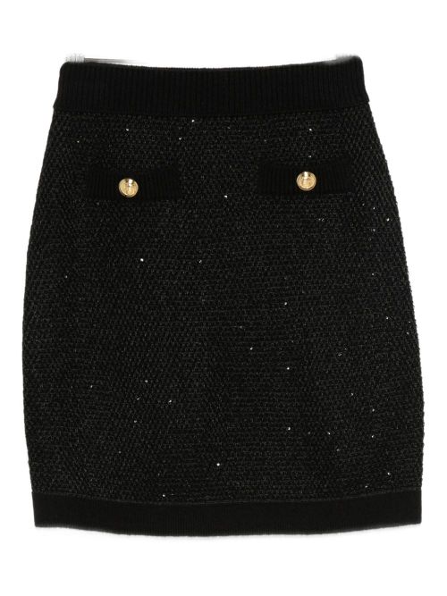 Sequin-Embellished Wool Knit Skirt — Black